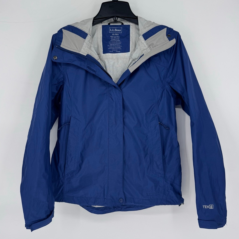 L.L.Bean Trail Model Rain Jacket XS Blue & Gray Hooded Gorpcore